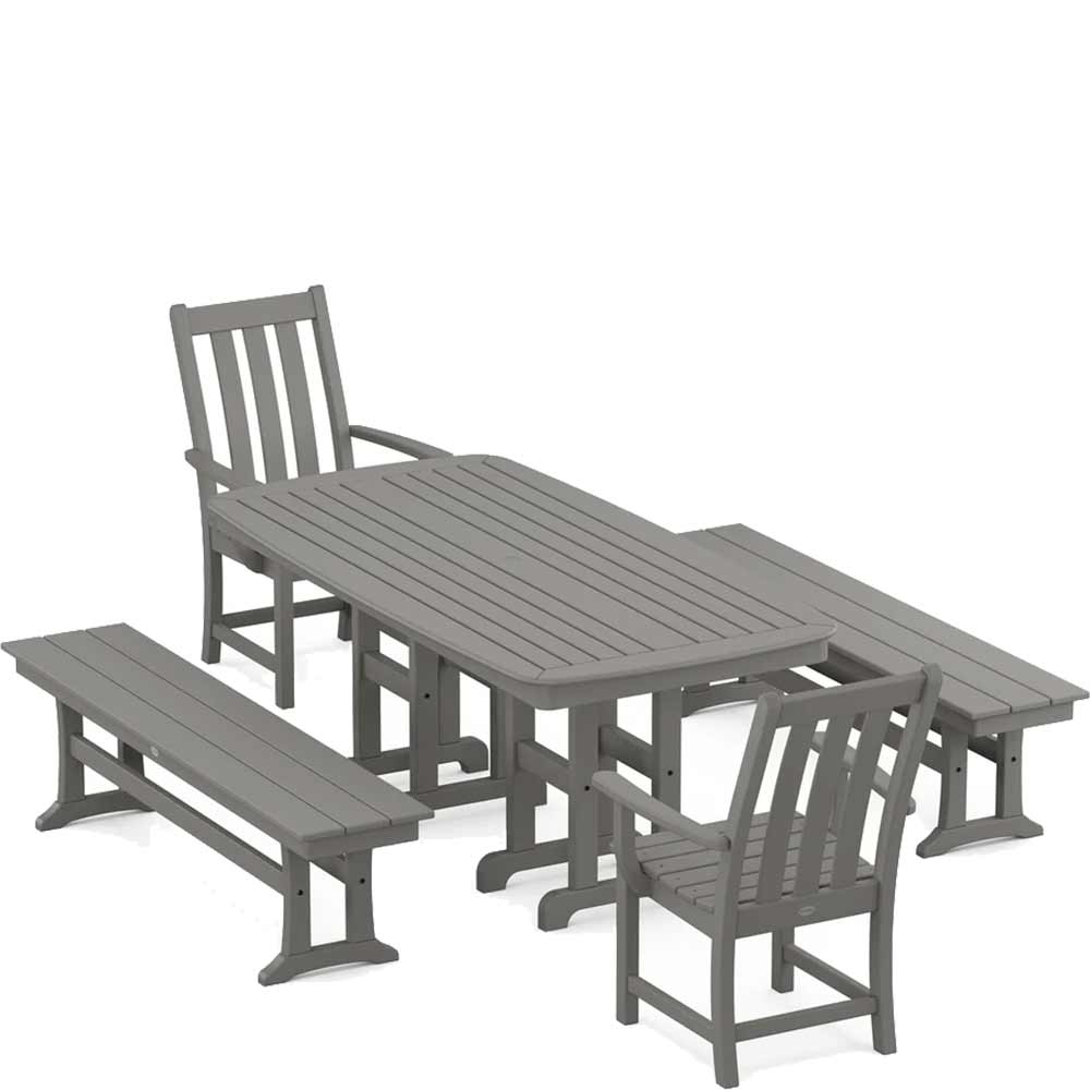 POLYWOOD® Vineyard 5-Piece Dining Set with Benches - PWS1283-1 Dining Set POLYWOOD®