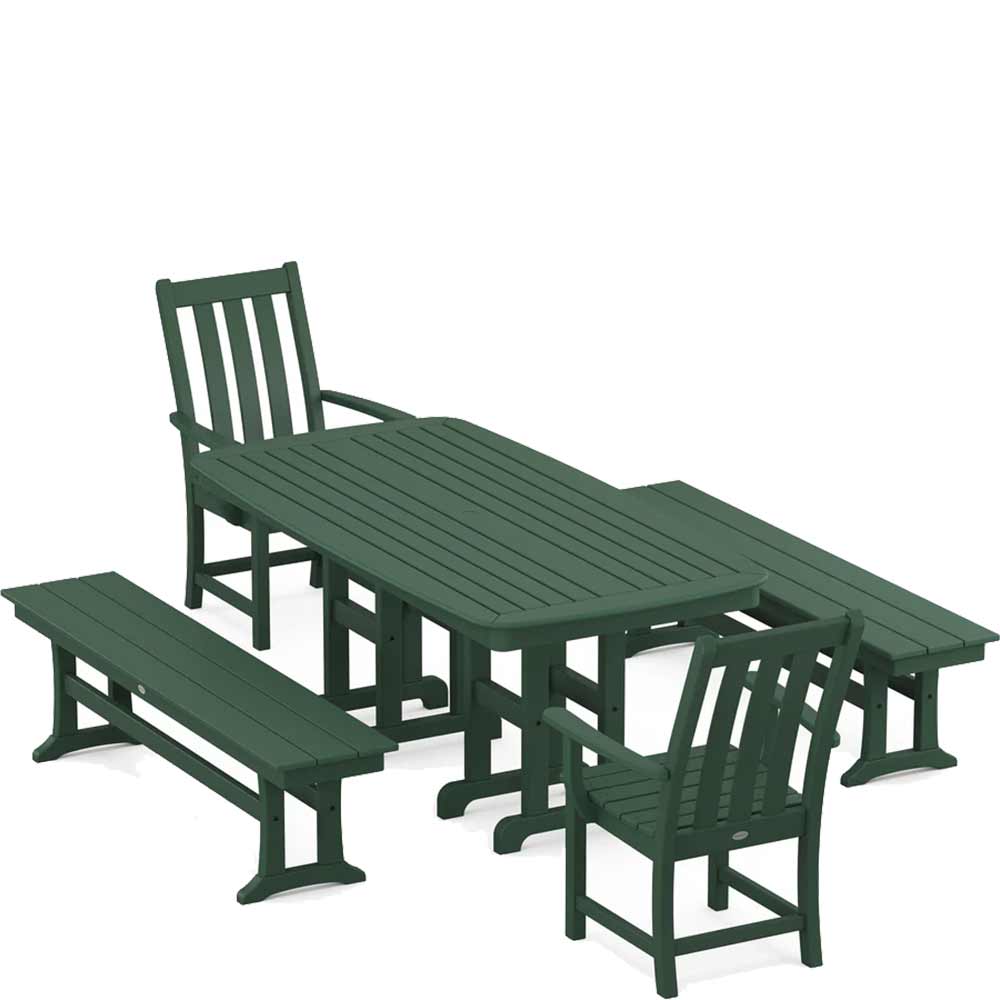 POLYWOOD® Vineyard 5-Piece Dining Set with Benches - PWS1283-1