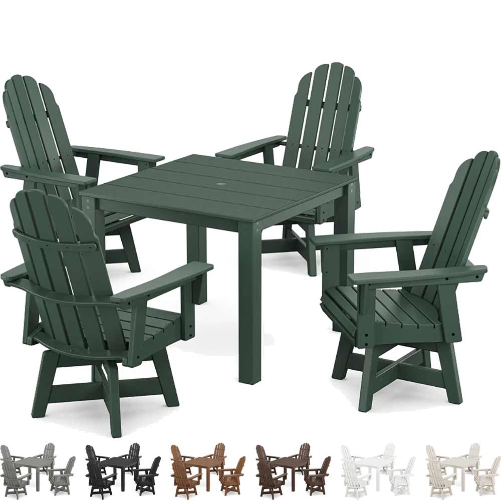 POLYWOOD® Vineyard Curveback Adirondack 5-Piece Parsons Swivel Dining Set - PWS2360-1 Dining Set POLYWOOD®