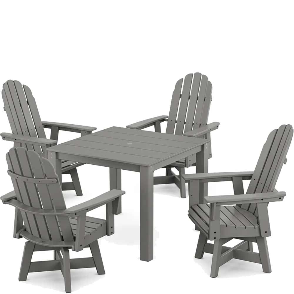 POLYWOOD® Vineyard Curveback Adirondack 5-Piece Parsons Swivel Dining Set - PWS2360-1 Dining Set POLYWOOD®