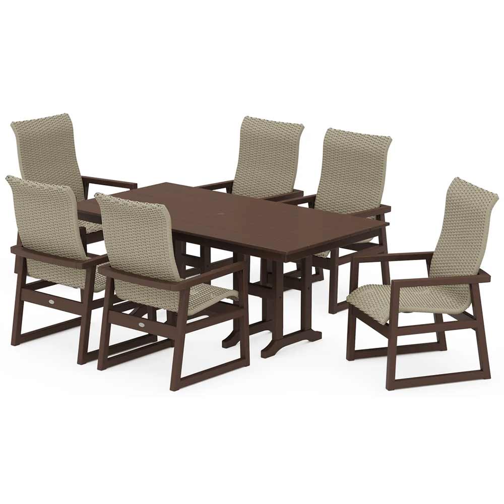 POLYWOOD® EDGE Woven Highback Arm Chair 7-Piece Farmhouse Dining Set - PWS3485-1