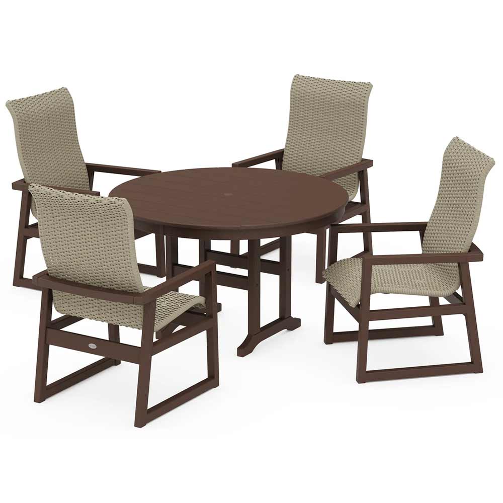 POLYWOOD® EDGE Woven Highback 5-Piece Round Farmhouse Dining Set - PWS3484-1