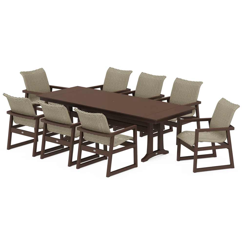 POLYWOOD® EDGE Woven 9-Piece Farmhouse Dining Set with Trestle Legs - PWS2876-1