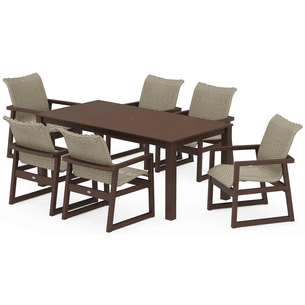 POLYWOOD® EDGE Woven Arm Chair 7-Piece Parsons Dining Set - PWS2889-1