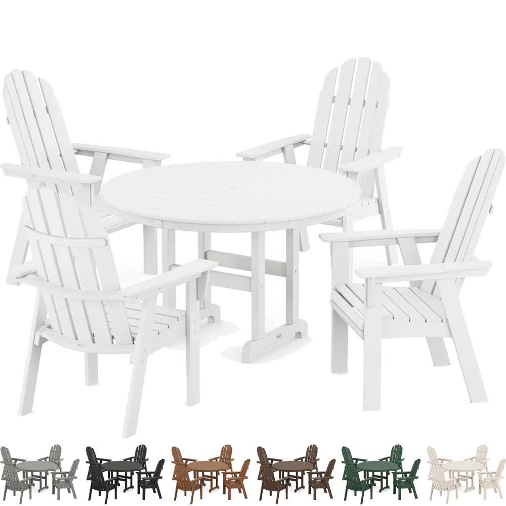 POLYWOOD® Vineyard Curveback Adirondack 5-Piece Round Farmhouse Dining Set - PWS1370-1