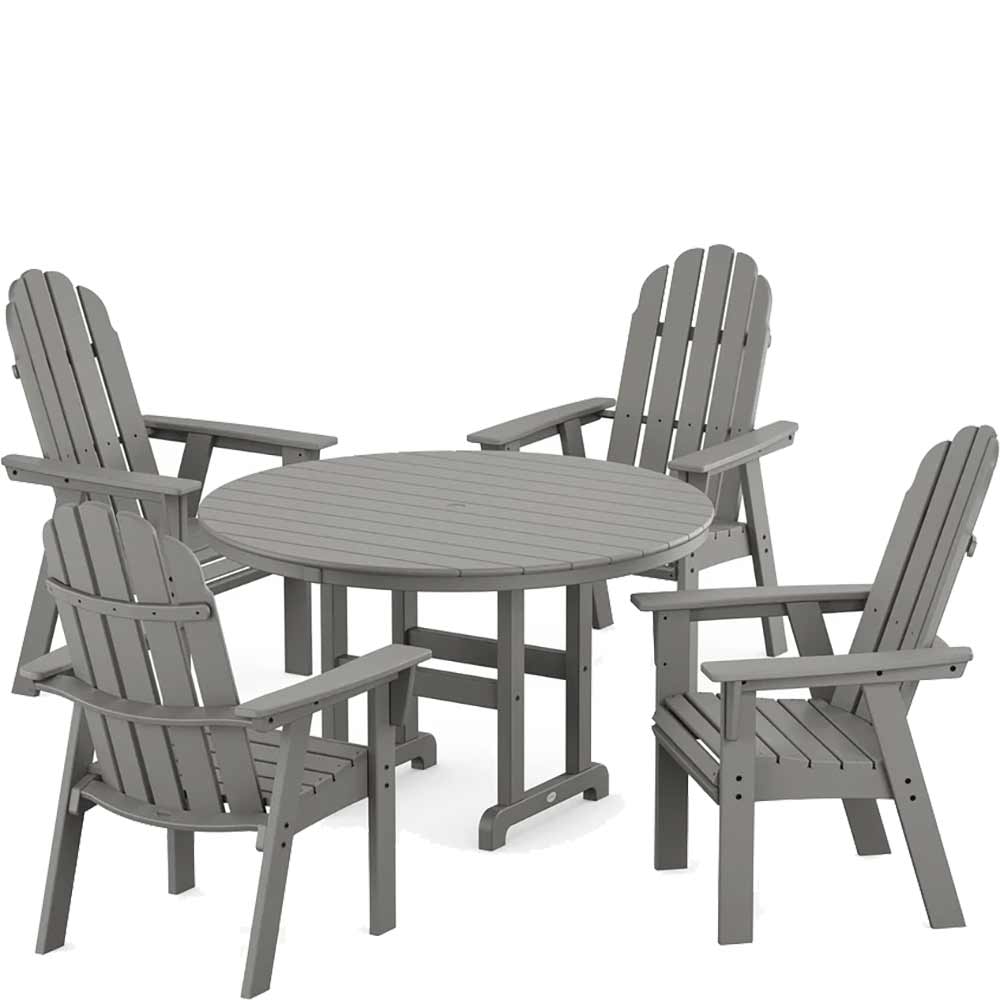 POLYWOOD® Vineyard Curveback Adirondack 5-Piece Round Farmhouse Dining Set - PWS1370-1