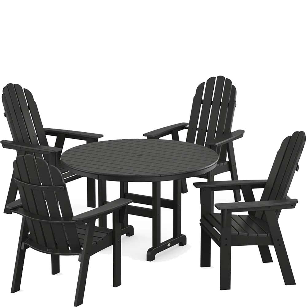 POLYWOOD® Vineyard Curveback Adirondack 5-Piece Round Farmhouse Dining Set - PWS1370-1