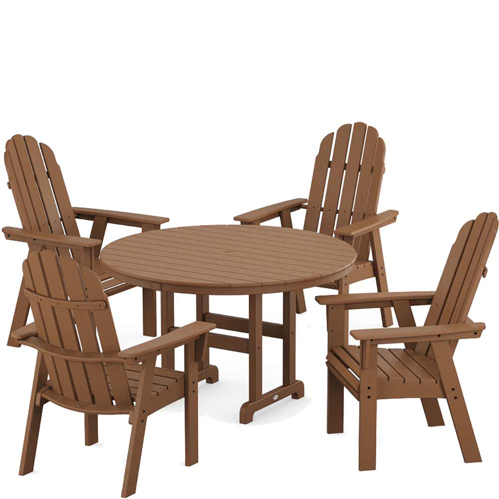 POLYWOOD® Vineyard Curveback Adirondack 5-Piece Round Farmhouse Dining Set - PWS1370-1