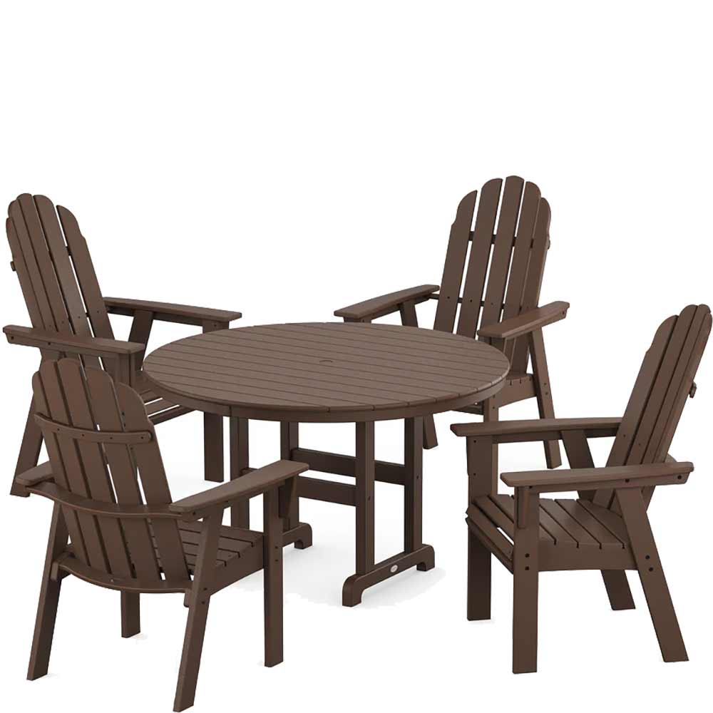 POLYWOOD® Vineyard Curveback Adirondack 5-Piece Round Farmhouse Dining Set - PWS1370-1