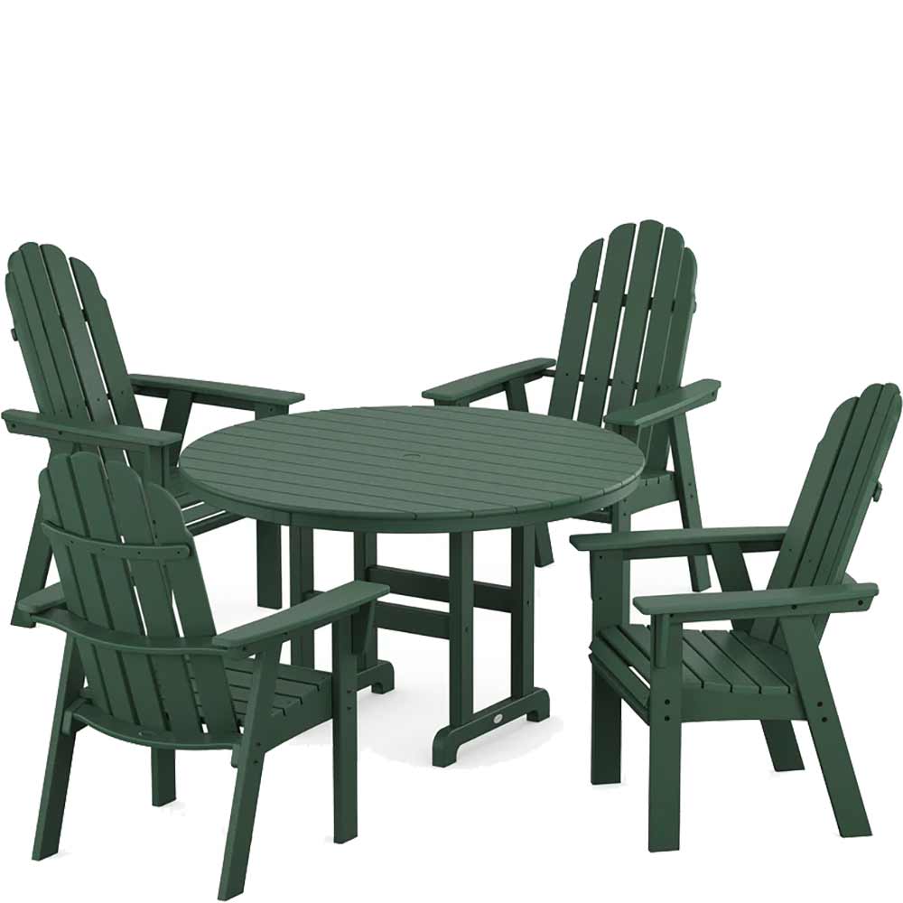 POLYWOOD® Vineyard Curveback Adirondack 5-Piece Round Farmhouse Dining Set - PWS1370-1