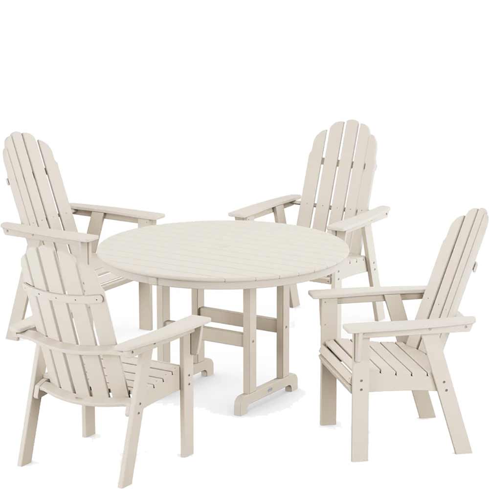 POLYWOOD® Vineyard Curveback Adirondack 5-Piece Round Farmhouse Dining Set - PWS1370-1