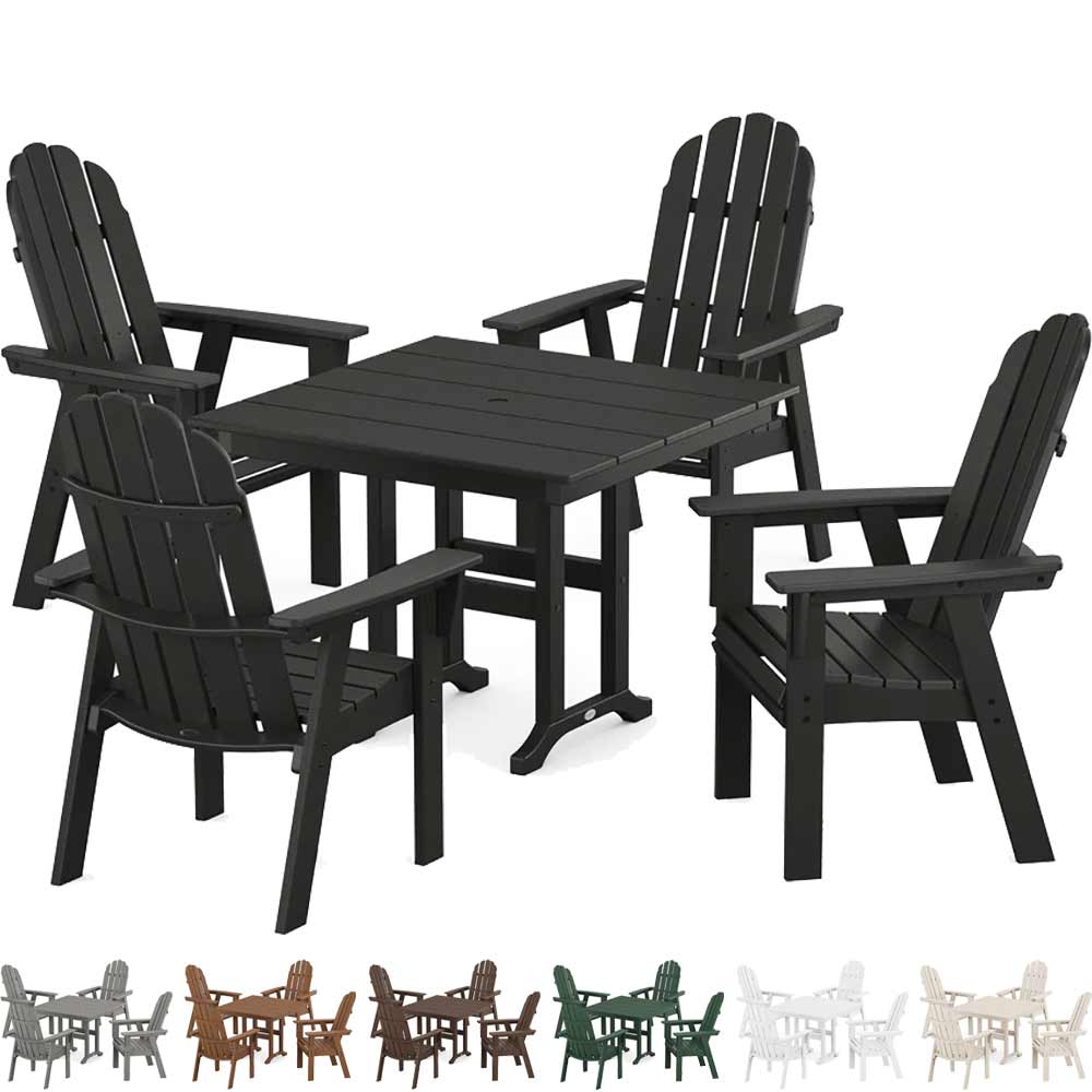 POLYWOOD® Vineyard Curveback Adirondack 5-Piece Farmhouse Dining Set - PWS1165-1 Dining Set POLYWOOD®