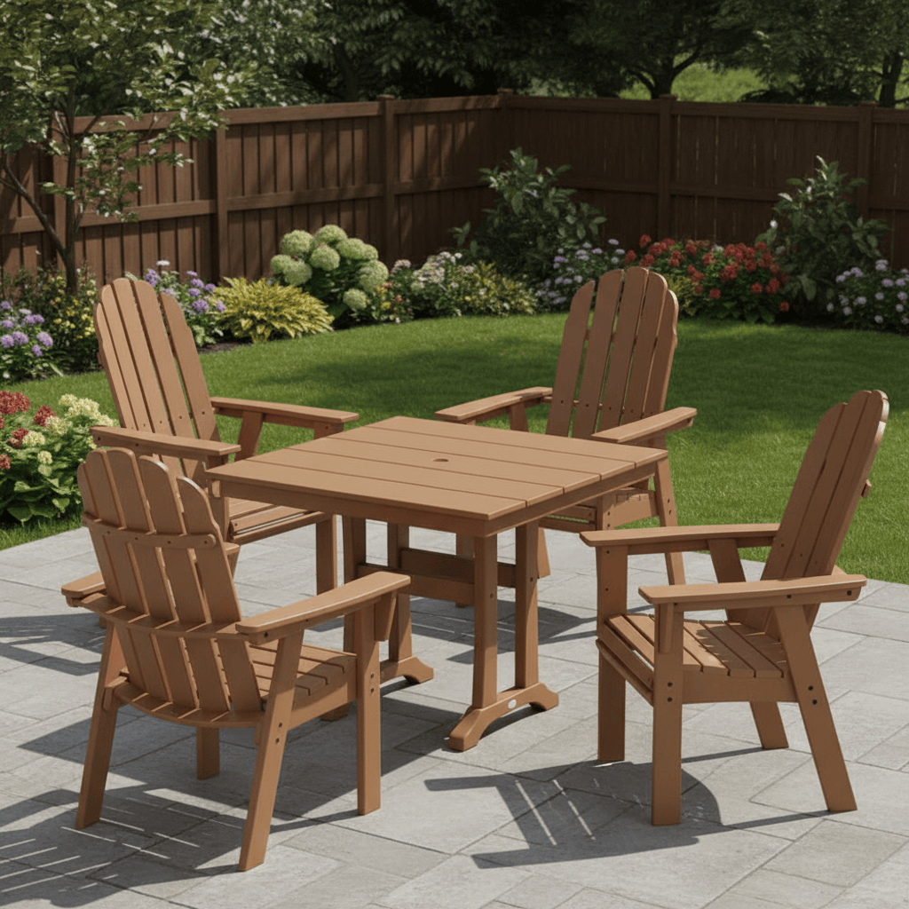 POLYWOOD® Vineyard Adirondack 5-Piece Farmhouse Dining Set With Trestle Legs - PWS958-1 Dining Set POLYWOOD®