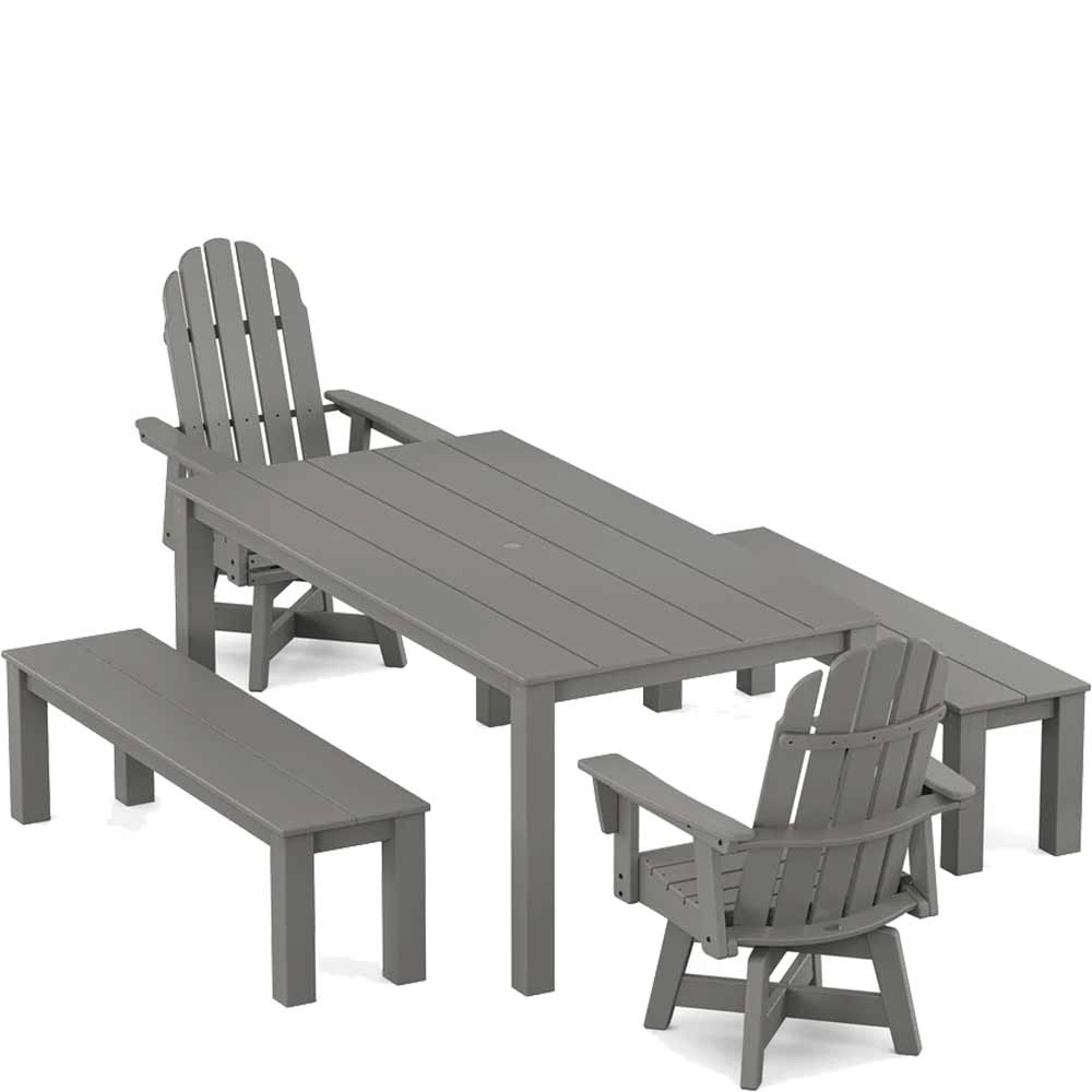 POLYWOOD® Vineyard Curveback Adirondack 5-Piece Parsons Swivel Dining Set with Benches - PWS2359-1 Dining Set POLYWOOD®