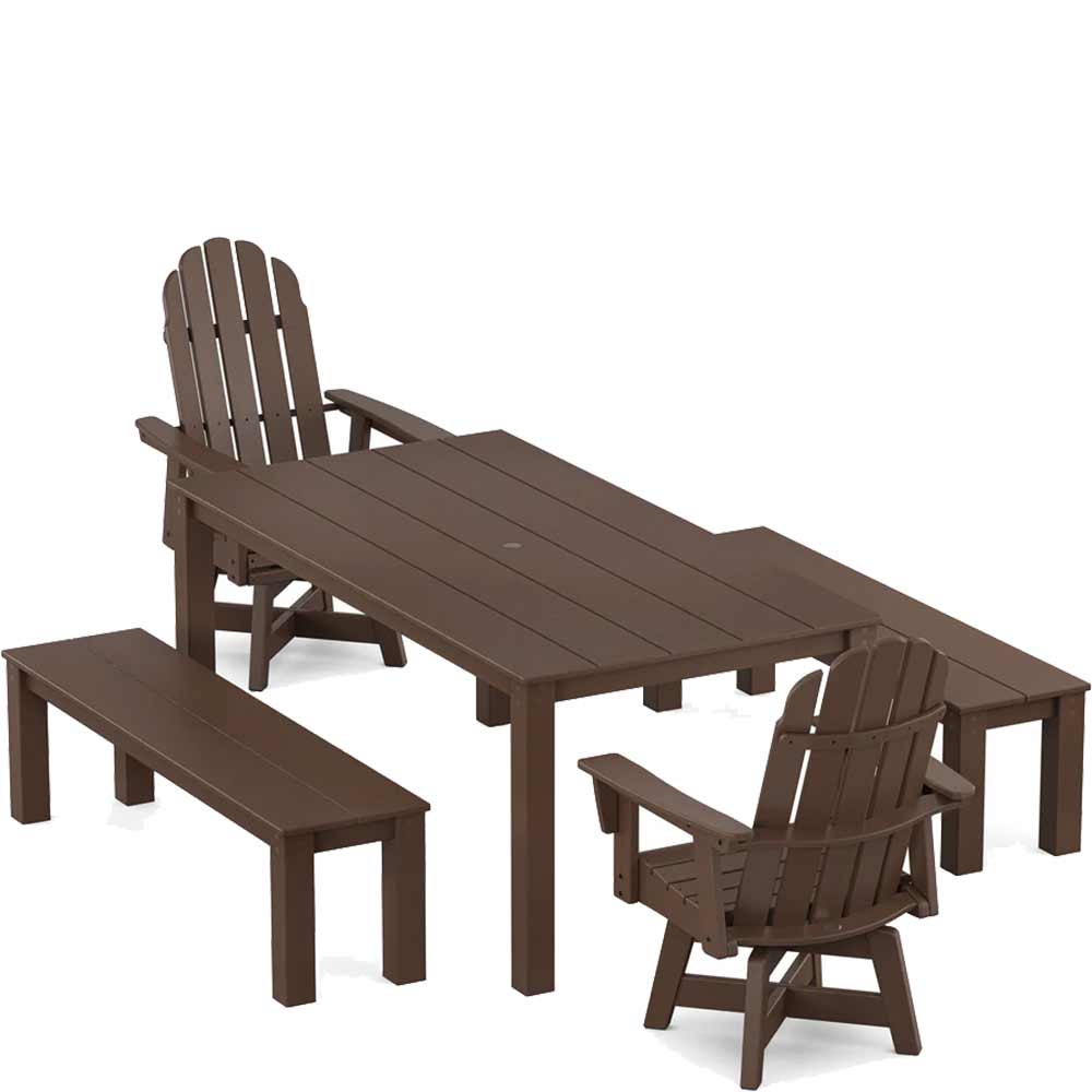 POLYWOOD® Vineyard Curveback Adirondack 5-Piece Parsons Swivel Dining Set with Benches - PWS2359-1