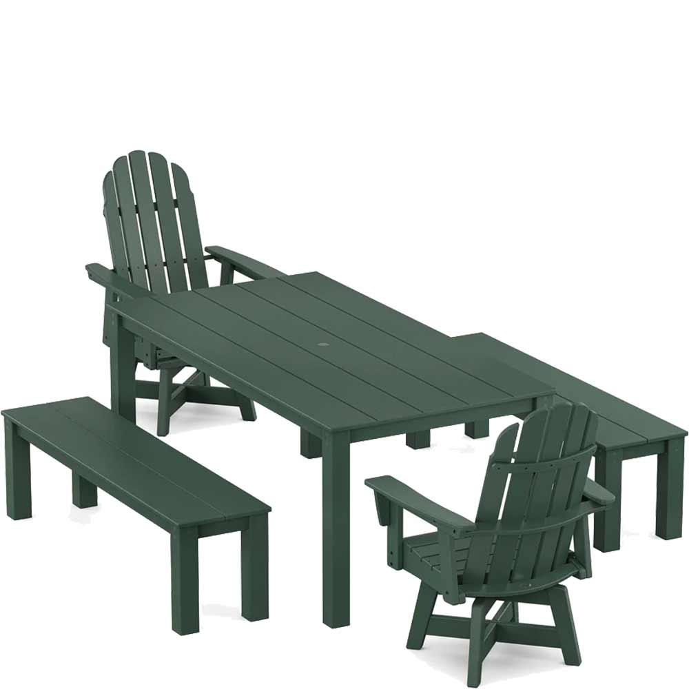 POLYWOOD® Vineyard Curveback Adirondack 5-Piece Parsons Swivel Dining Set with Benches - PWS2359-1