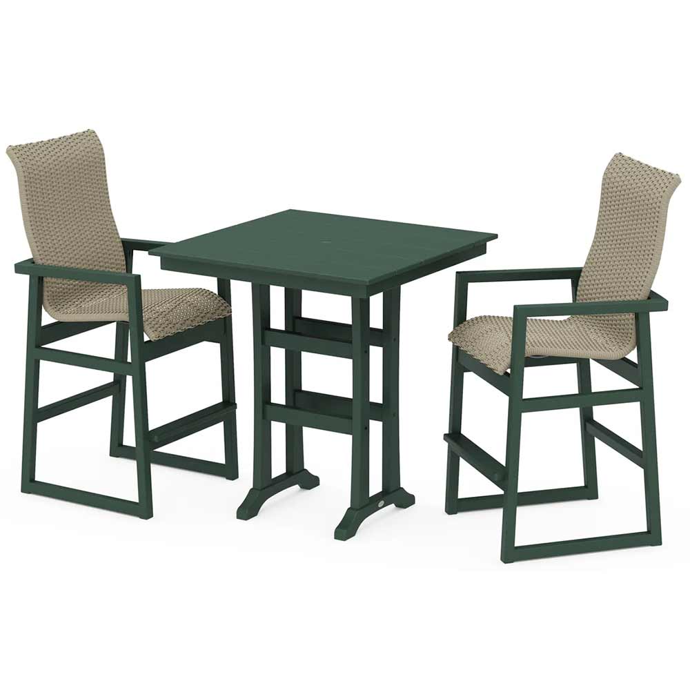 POLYWOOD® EDGE Woven Highback 3-Piece Farmhouse Bar Set with Trestle Legs - PWS2920-1