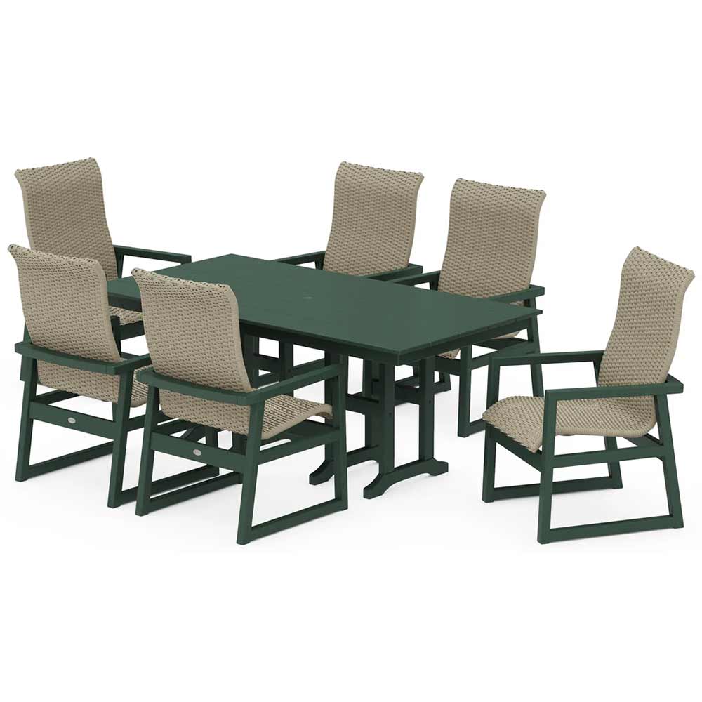 POLYWOOD® EDGE Woven Highback Arm Chair 7-Piece Farmhouse Dining Set - PWS3485-1
