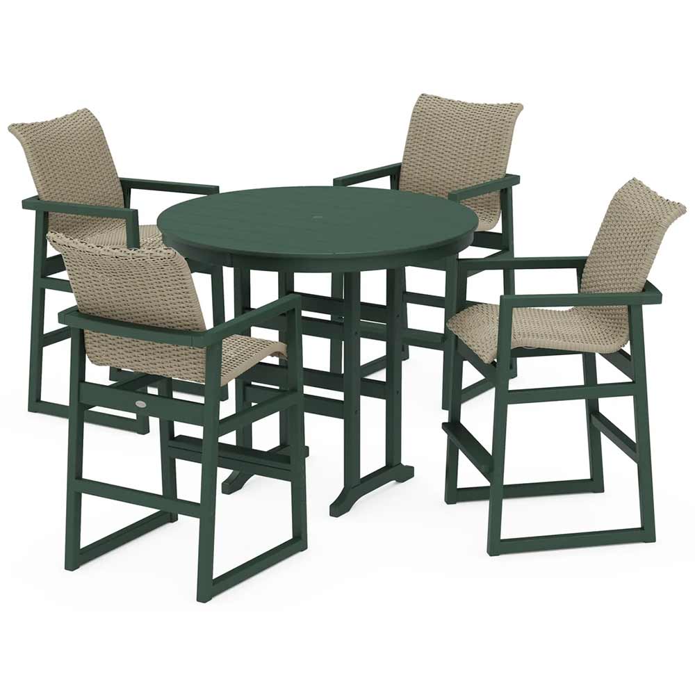 POLYWOOD® EDGE Woven 5-Piece Round Farmhouse Bar Set - PWS3334-1