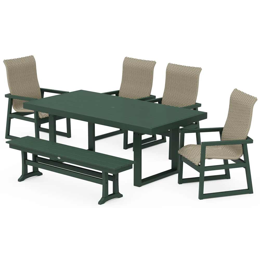 POLYWOOD® EDGE Woven Highback 6-Piece Dining Set with Bench - PWS2884-1