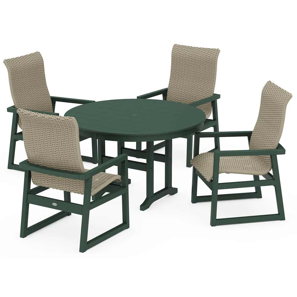 POLYWOOD® EDGE Woven Highback 5-Piece Round Farmhouse Dining Set - PWS3484-1