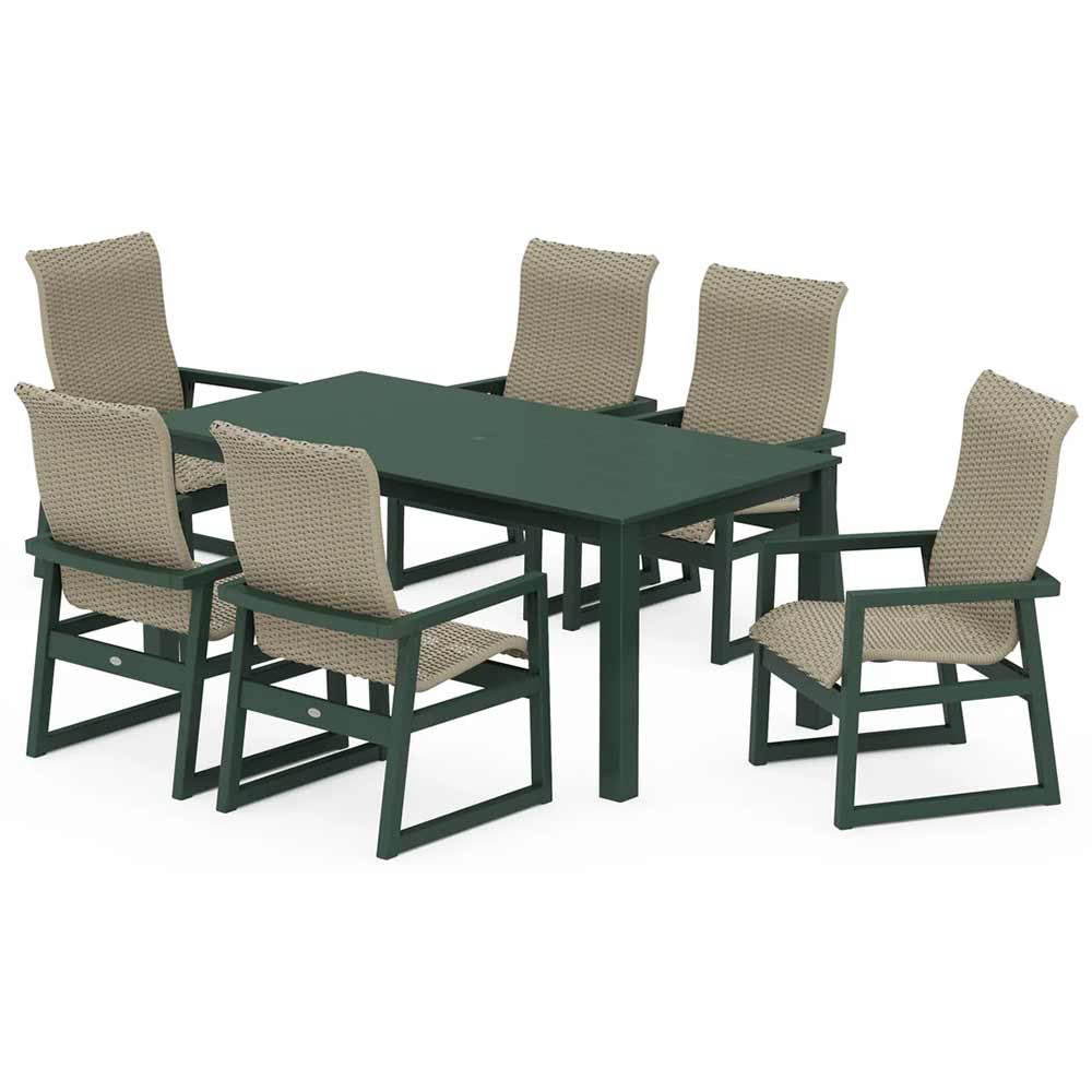 POLYWOOD® EDGE Woven Highback Arm Chair 7-Piece Parsons Dining Set - PWS2898-1