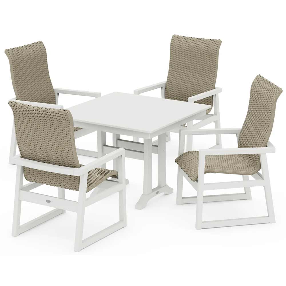 POLYWOOD® EDGE Woven Highback 5-Piece Farmhouse Dining Set with Trestle Legs - PWS2888-1