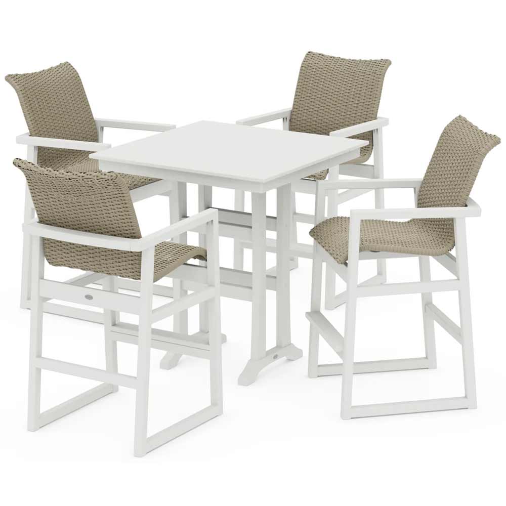 POLYWOOD® EDGE Woven 5-Piece Farmhouse Bar Set with Trestle Legs - PWS2897-1