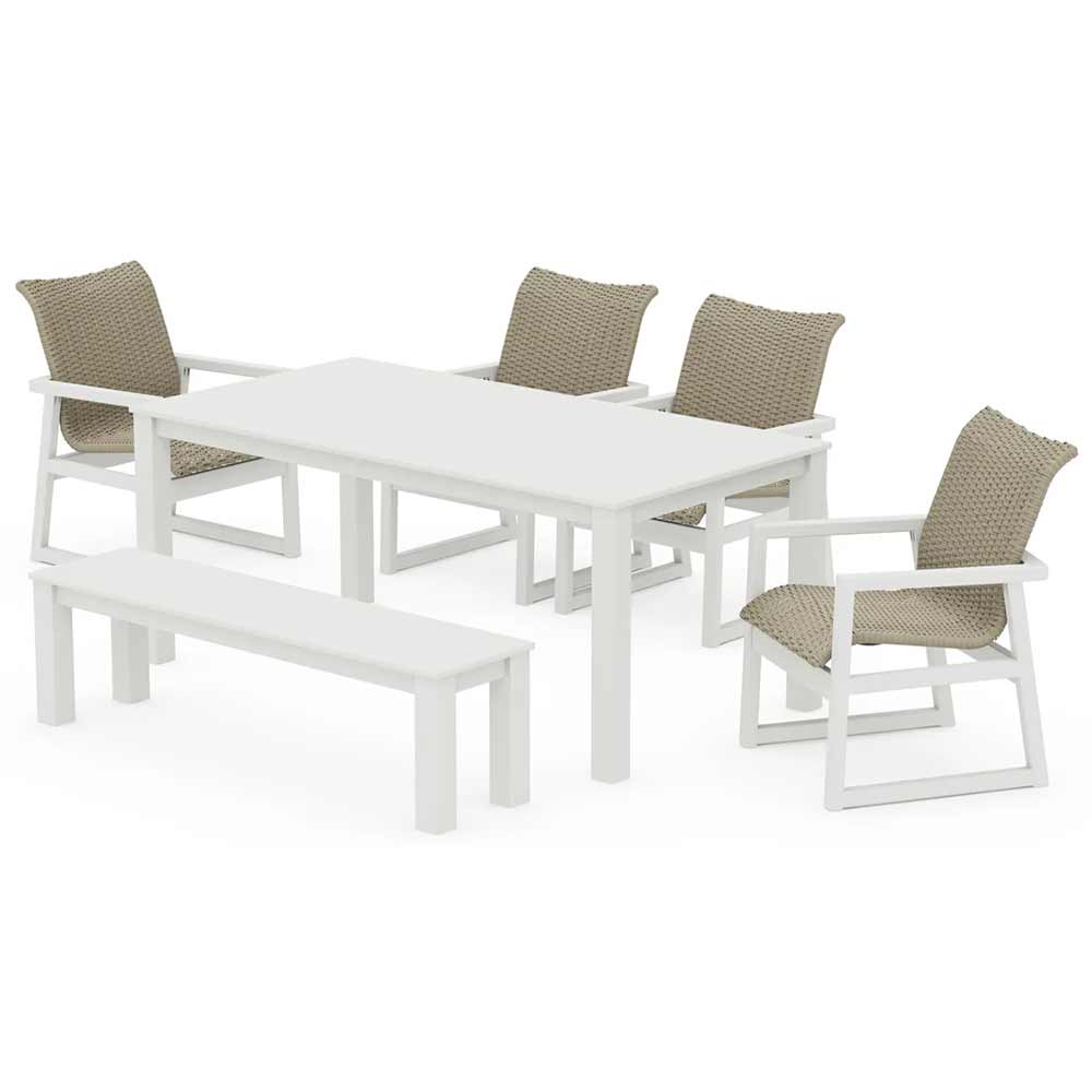 POLYWOOD® EDGE Woven 6-Piece Parsons Dining Set with Bench - PWS2890-1