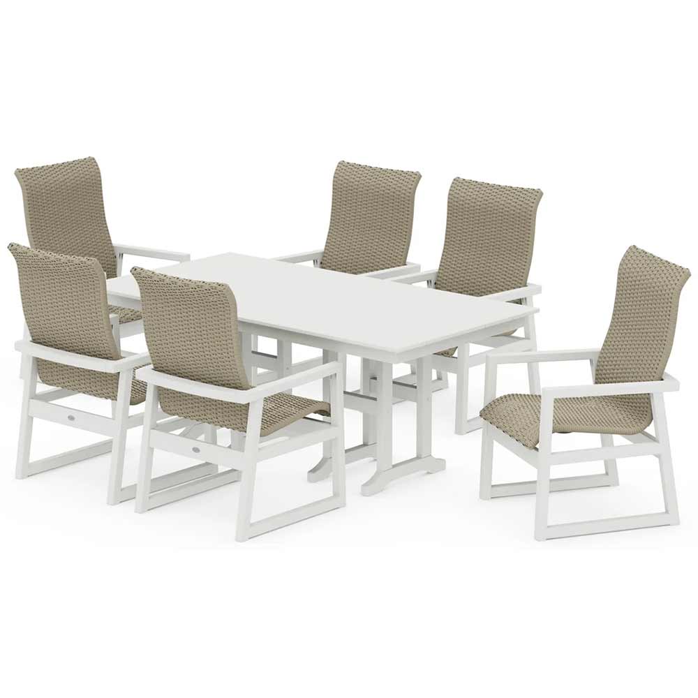 POLYWOOD® EDGE Woven Highback Arm Chair 7-Piece Farmhouse Dining Set - PWS3485-1