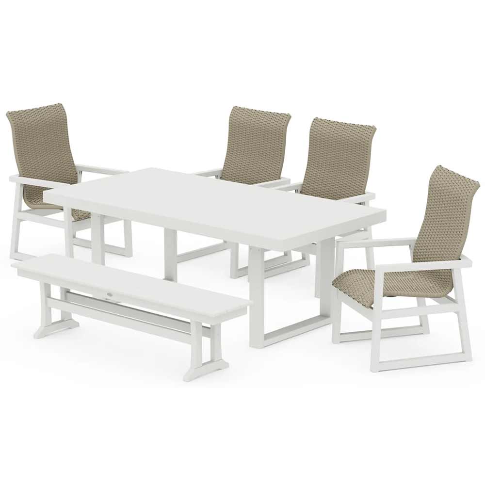 POLYWOOD® EDGE Woven Highback 6-Piece Dining Set with Bench - PWS2884-1