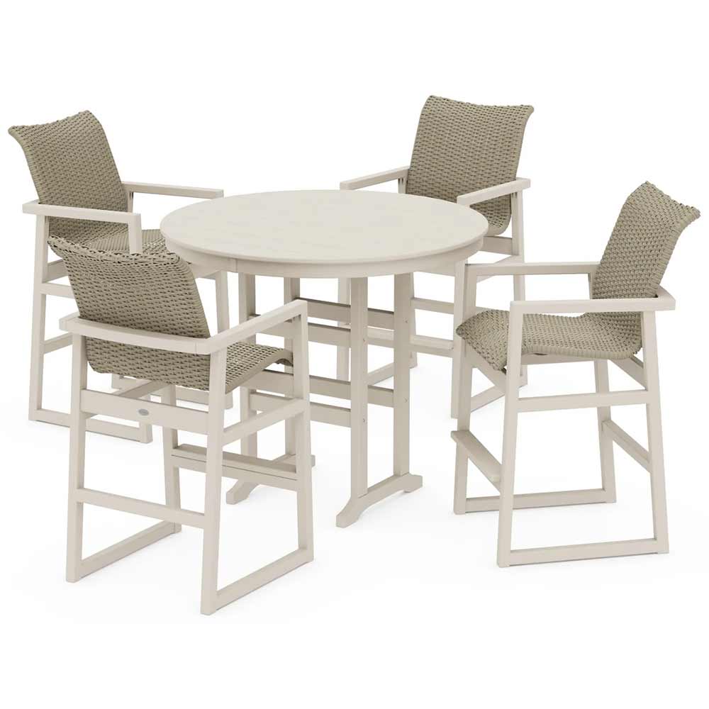 POLYWOOD® EDGE Woven 5-Piece Round Farmhouse Bar Set - PWS3334-1
