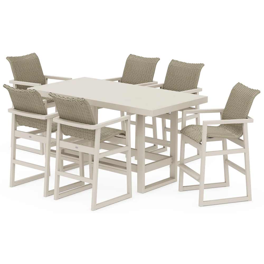POLYWOOD® EDGE Woven Arm Chair 7-Piece Bar Set - PWS2894-1