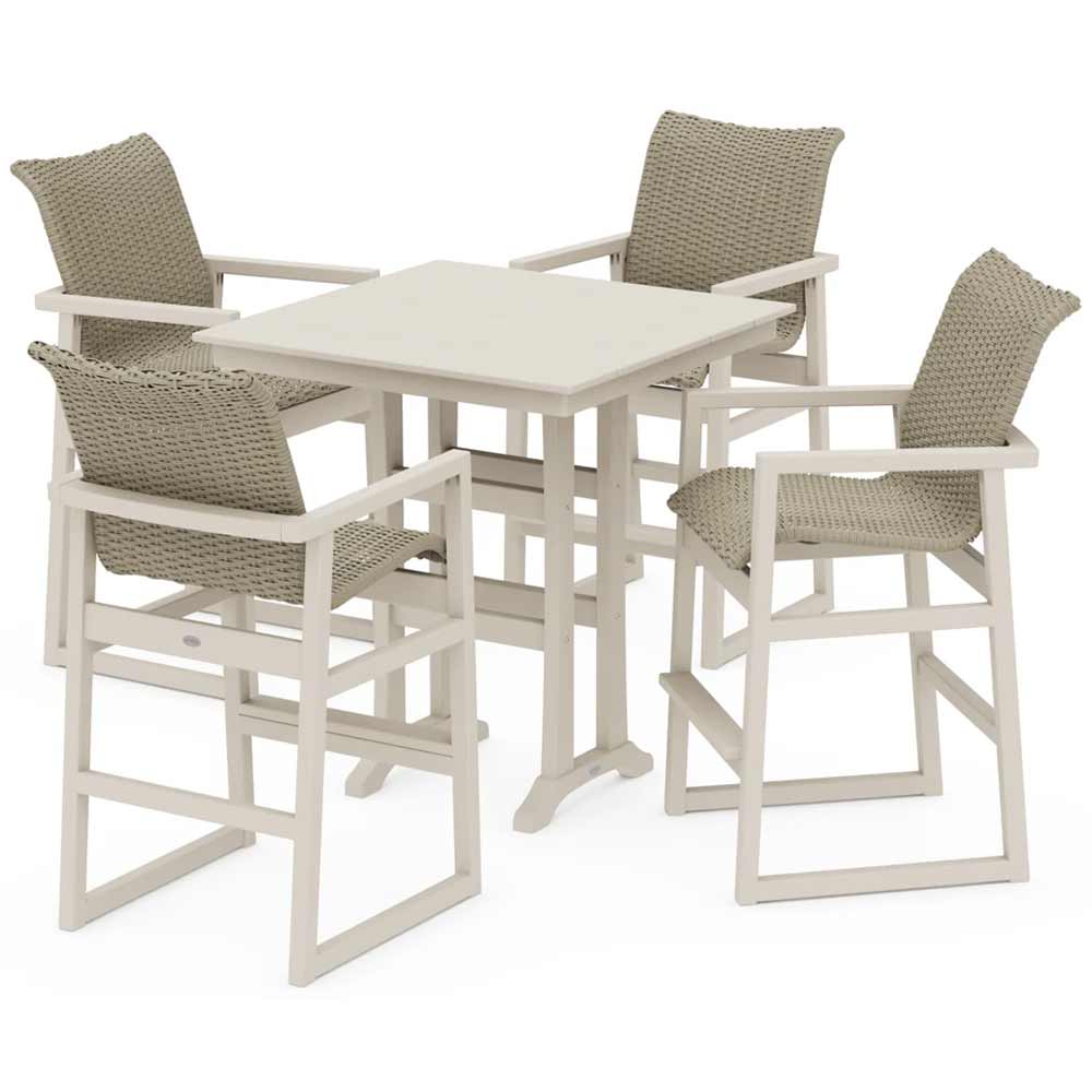POLYWOOD® EDGE Woven 5-Piece Farmhouse Bar Set with Trestle Legs - PWS2897-1