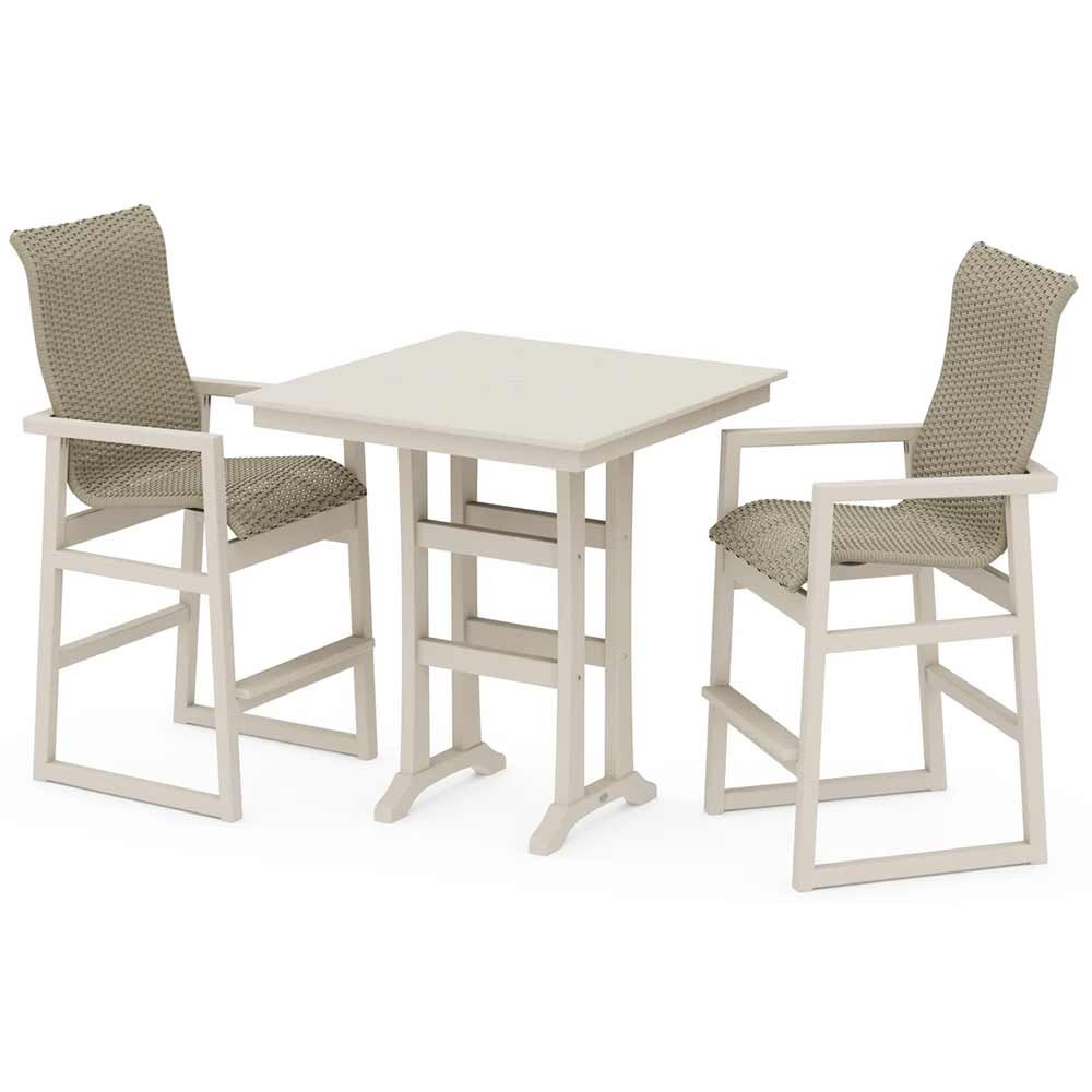 POLYWOOD® EDGE Woven Highback 3-Piece Farmhouse Bar Set with Trestle Legs - PWS2920-1