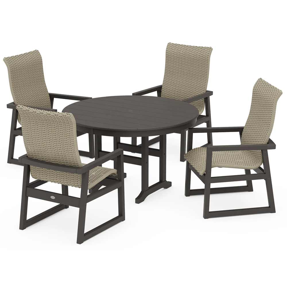 POLYWOOD® EDGE Woven Highback 5-Piece Round Farmhouse Dining Set - PWS3484-1