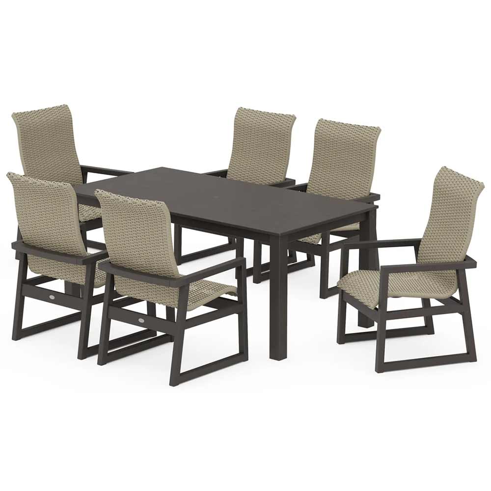 POLYWOOD® EDGE Woven Highback Arm Chair 7-Piece Parsons Dining Set - PWS2898-1