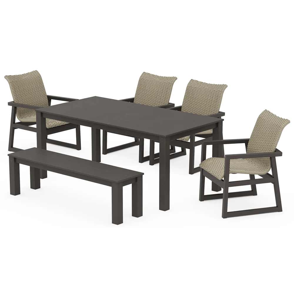 POLYWOOD® EDGE Woven 6-Piece Parsons Dining Set with Bench - PWS2890-1