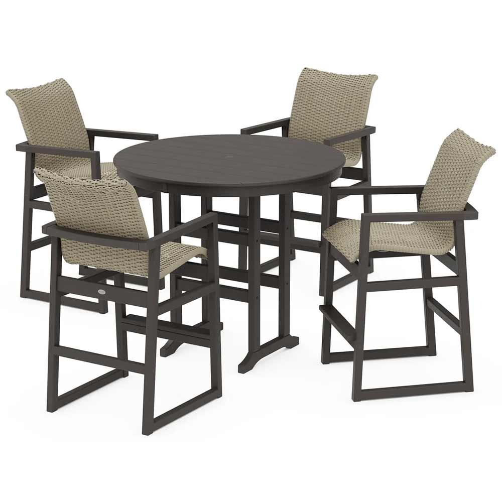 POLYWOOD® EDGE Woven 5-Piece Round Farmhouse Bar Set - PWS3334-1