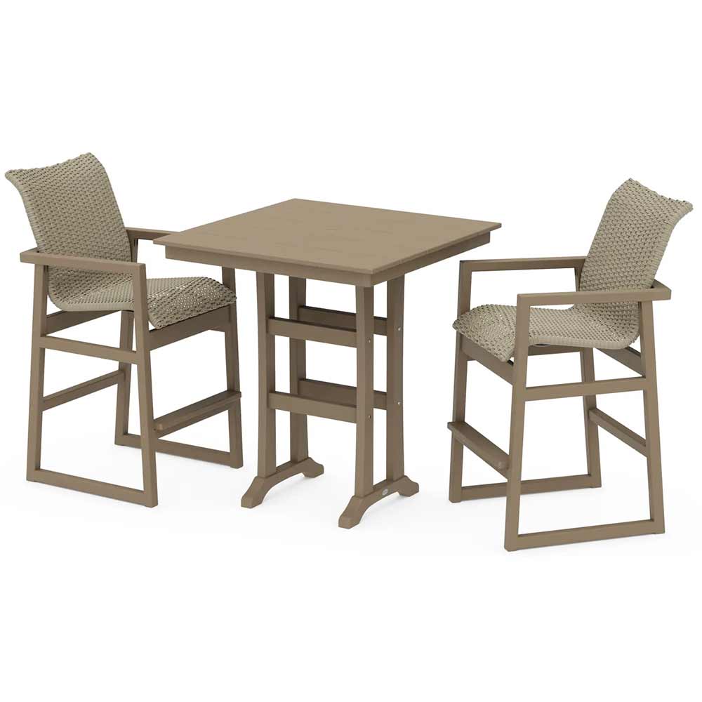 POLYWOOD® EDGE Woven 3-Piece Farmhouse Bar Set with Trestle Legs - PWS2901-1