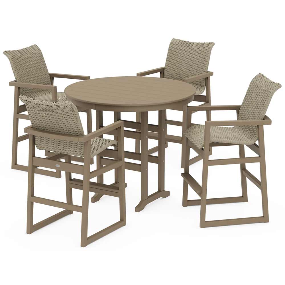 POLYWOOD® EDGE Woven 5-Piece Round Farmhouse Bar Set - PWS3334-1