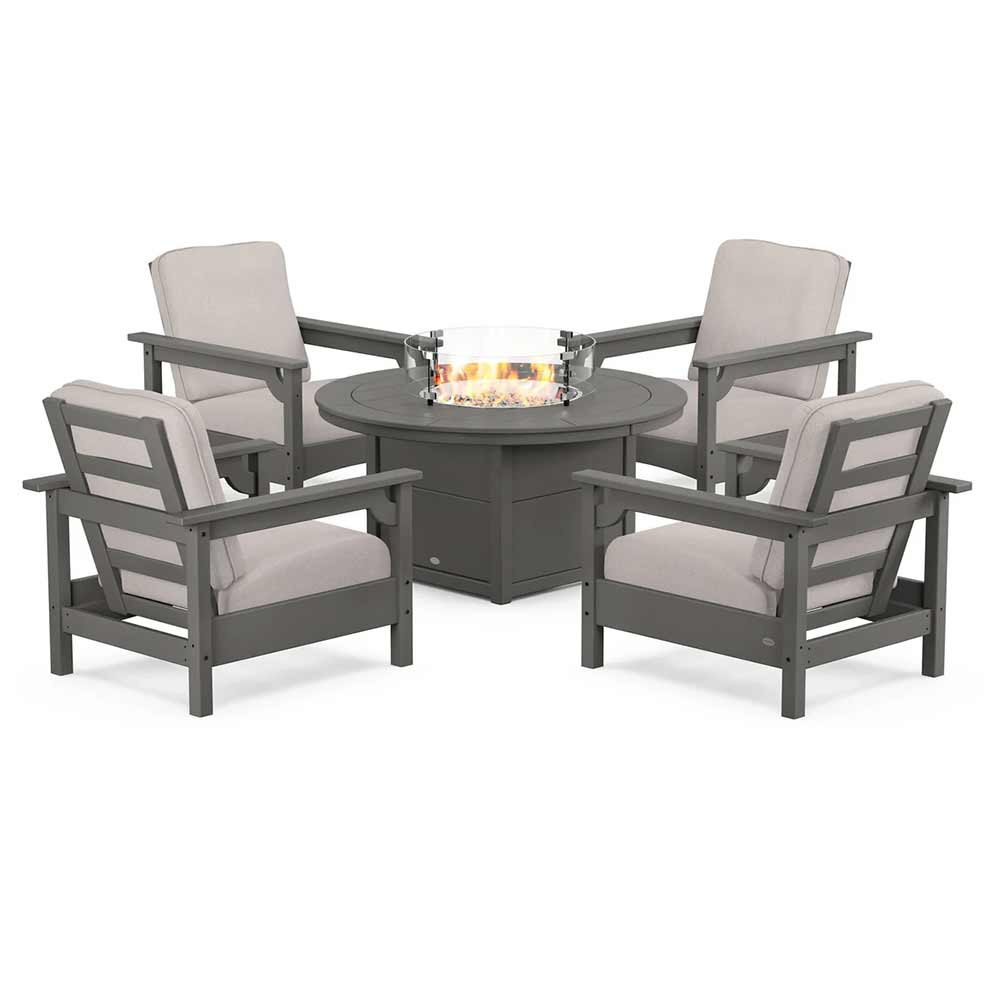 POLYWOOD® - Club 5-Piece Conversation Set with Fire Pit Table - PWS416 Fire Table POLYWOOD®