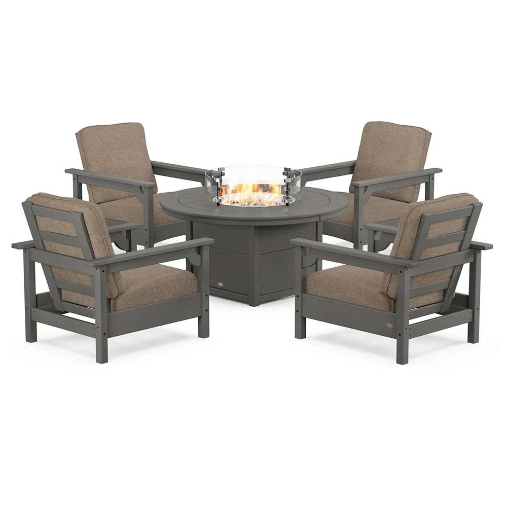 POLYWOOD® - Club 5-Piece Conversation Set with Fire Pit Table - PWS416 Fire Table POLYWOOD®