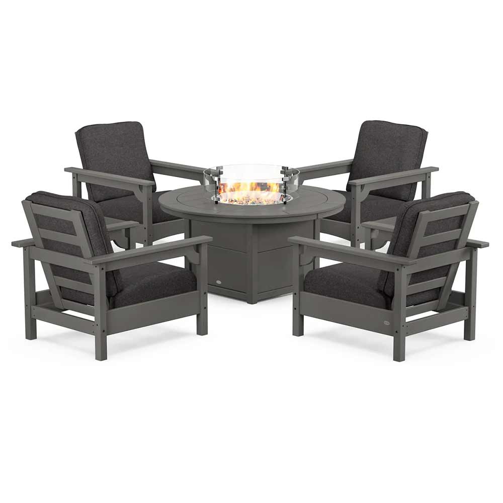POLYWOOD® - Club 5-Piece Conversation Set with Fire Pit Table - PWS416 Fire Table POLYWOOD®