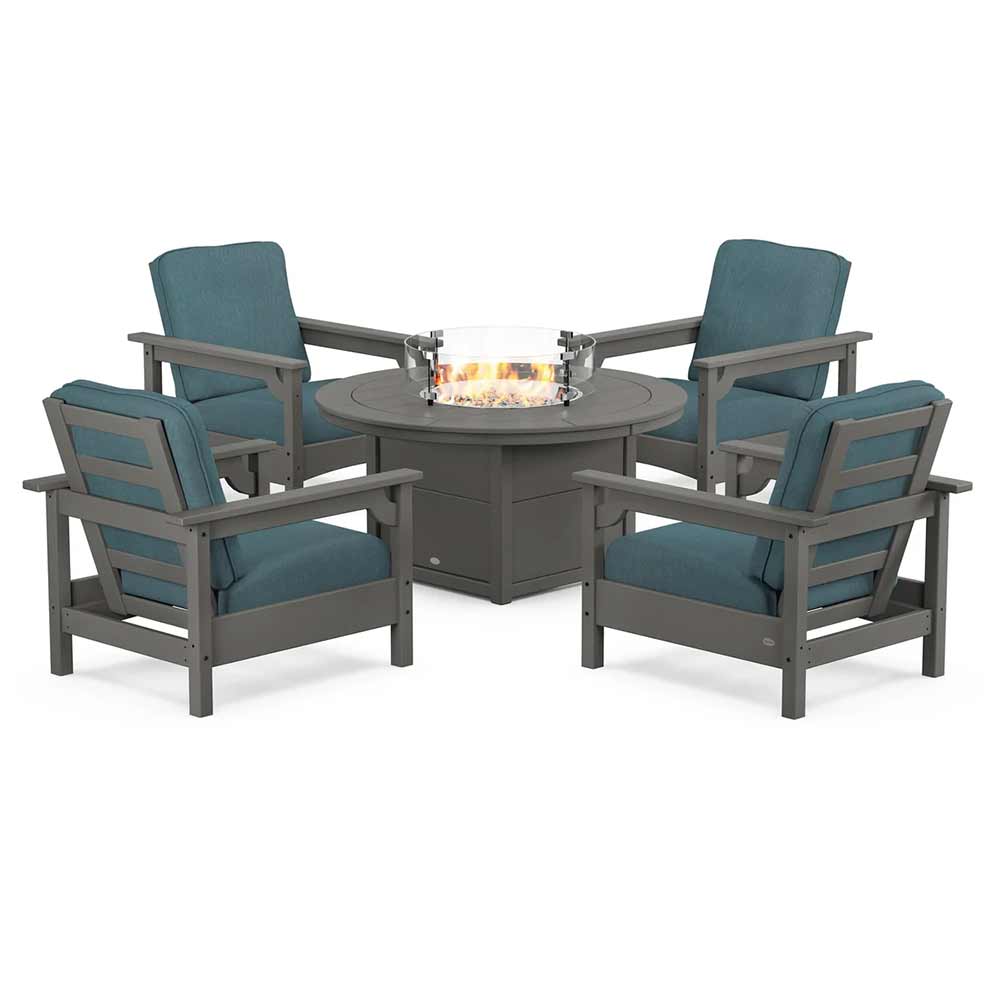 POLYWOOD® - Club 5-Piece Conversation Set with Fire Pit Table - PWS416 Fire Table POLYWOOD®