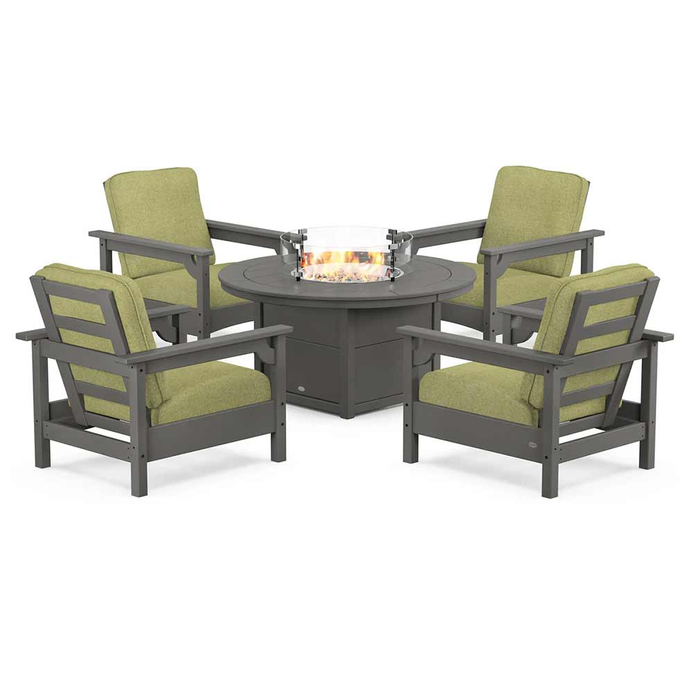 POLYWOOD® - Club 5-Piece Conversation Set with Fire Pit Table - PWS416 Fire Table POLYWOOD®