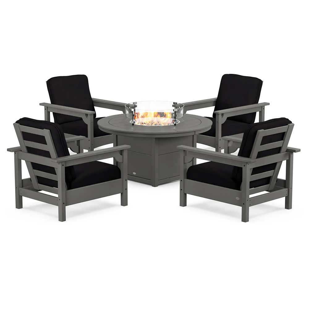 POLYWOOD® - Club 5-Piece Conversation Set with Fire Pit Table - PWS416 Fire Table POLYWOOD®