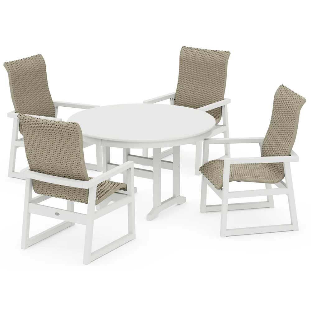 POLYWOOD® EDGE Woven Highback 5-Piece Round Farmhouse Dining Set - PWS3484-1