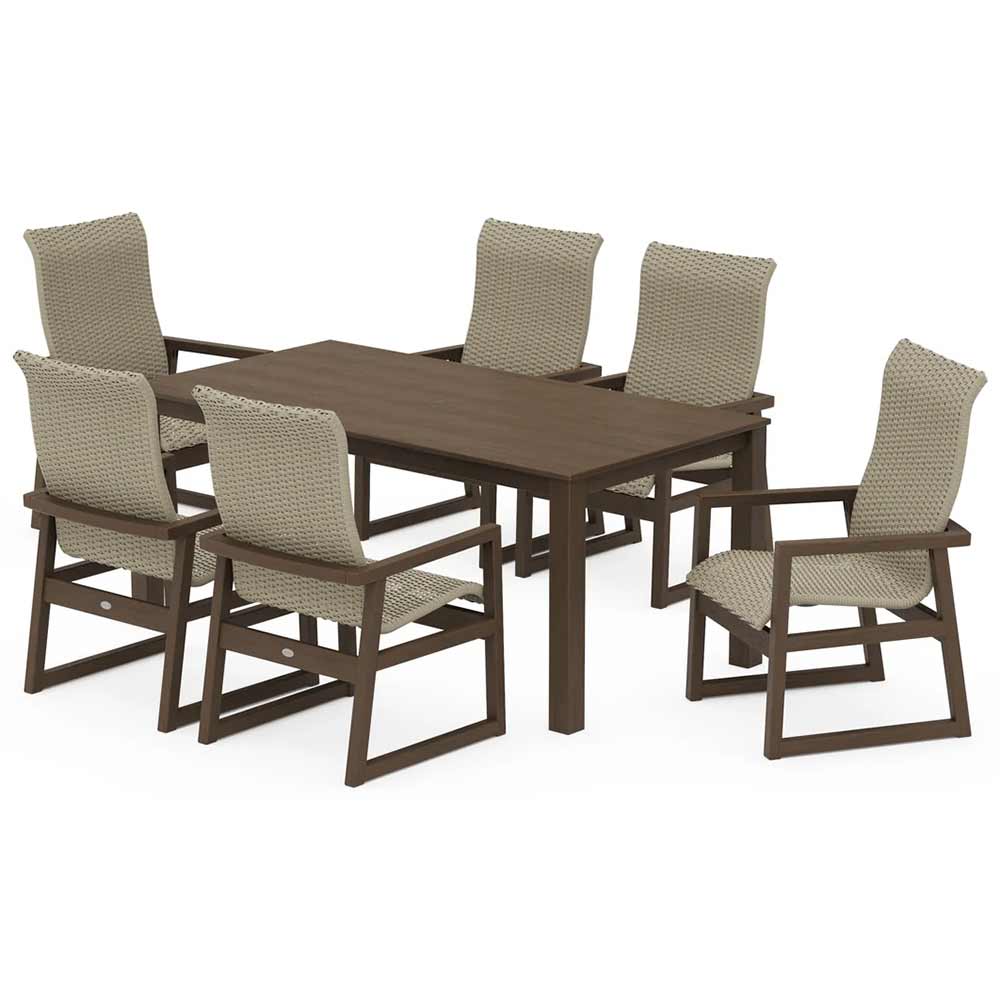 POLYWOOD® EDGE Woven Highback Arm Chair 7-Piece Parsons Dining Set - PWS2898-1