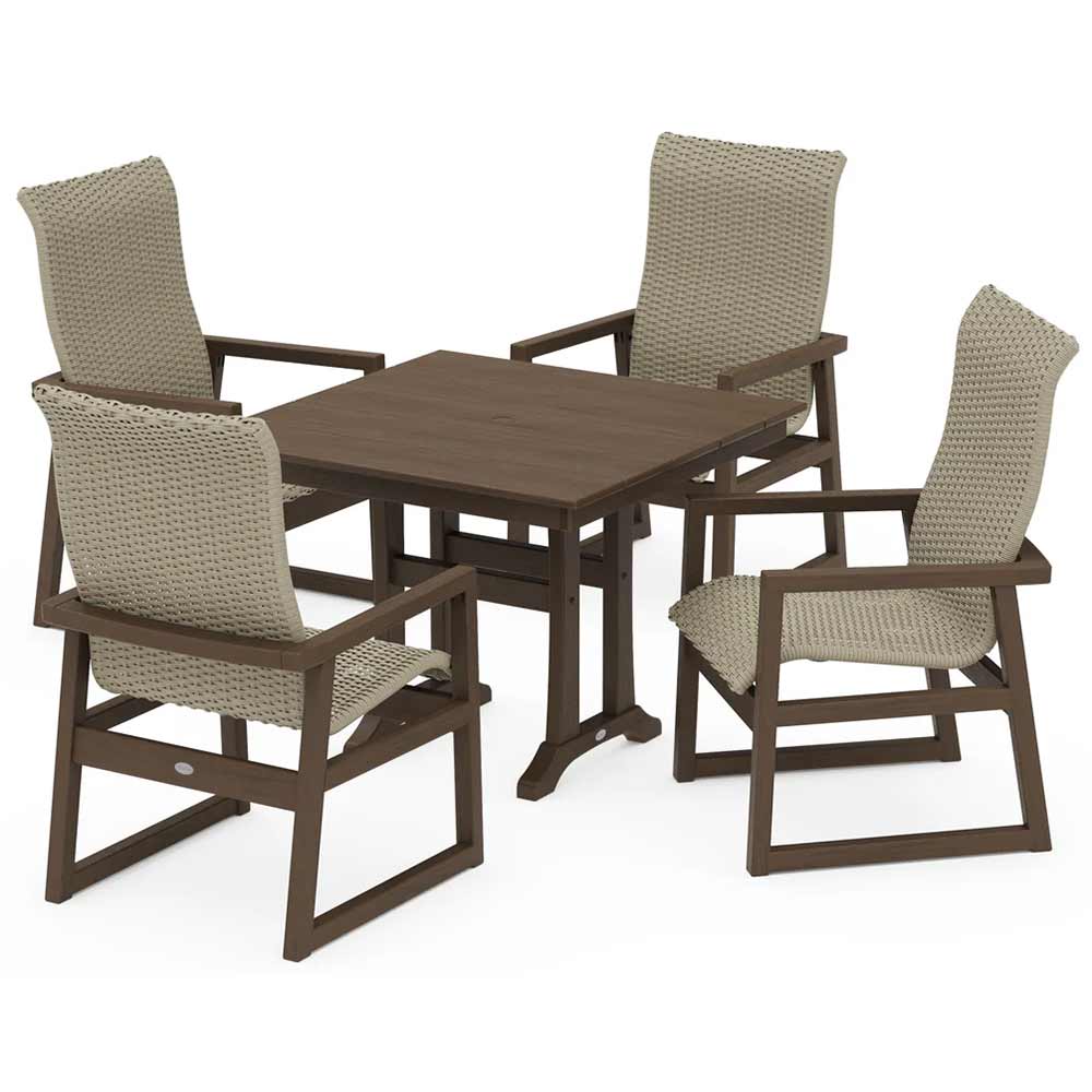 POLYWOOD® EDGE Woven Highback 5-Piece Farmhouse Dining Set with Trestle Legs - PWS2888-1